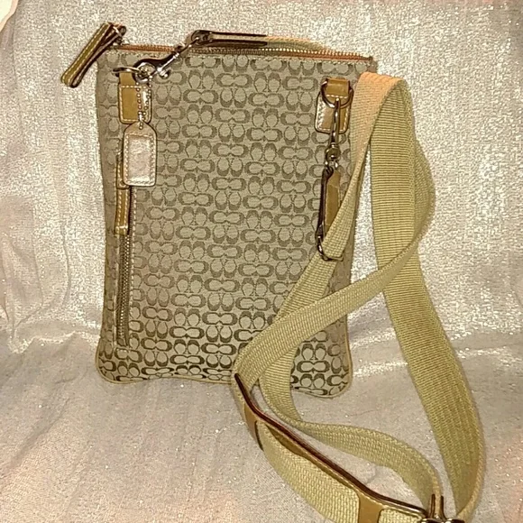 Coach Tan Jacard and Leather Messenger Bag - Picture 2 of 7